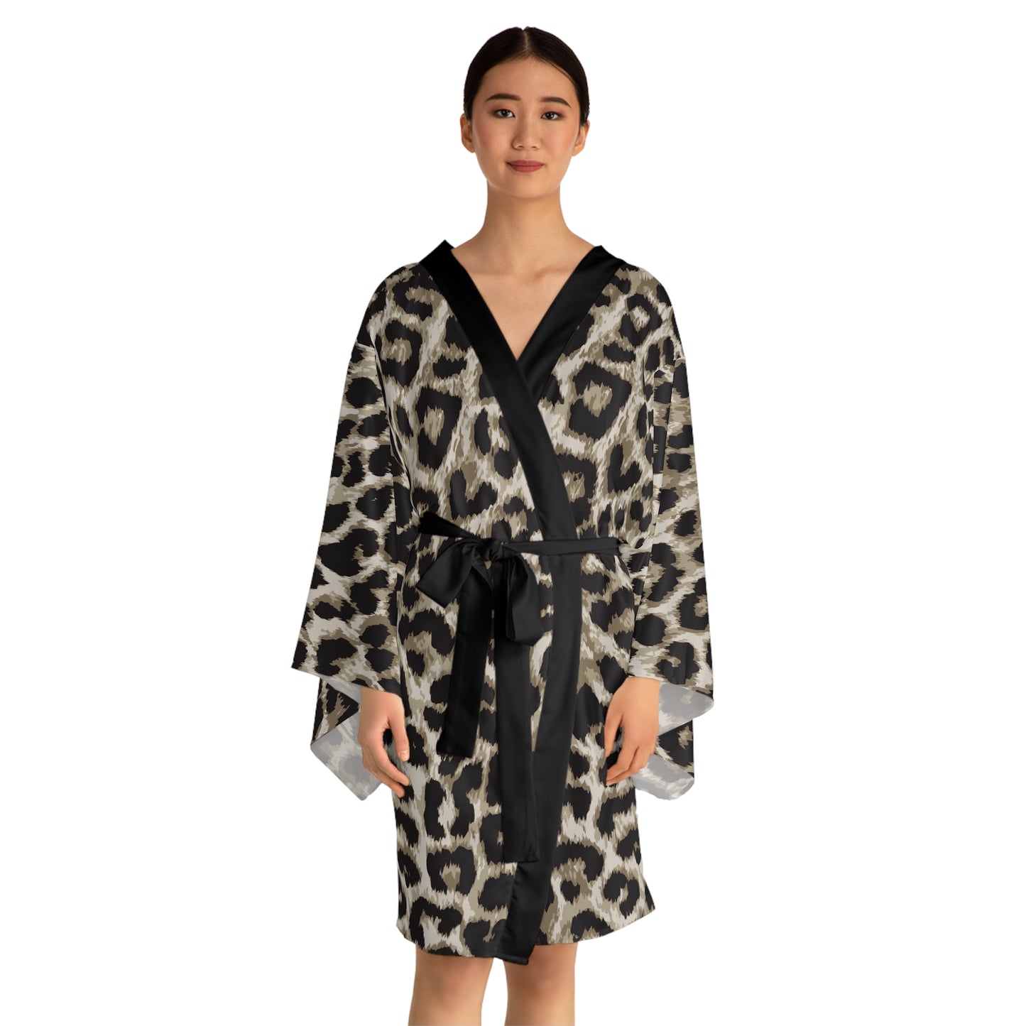 Chic Leopard Print Long Sleeve Kimono Robe, Stylish Loungewear, Boho Fashion, Unique Gift for Her, Spa & Relaxation Wear