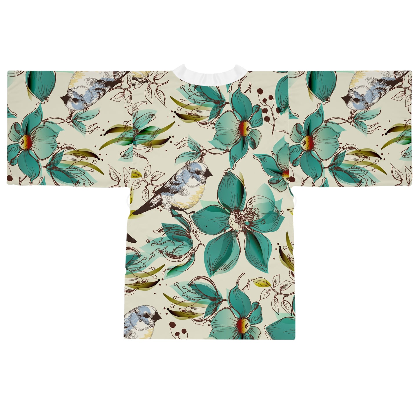 Floral Long Sleeve Kimono Robe, Loungewear, Cozy Lounge, Gift for Her, Spa Day, Relaxation Wear, Bird Print Robe