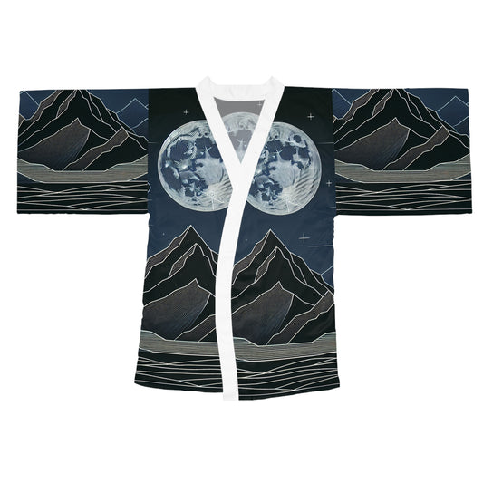 Moonlit Mountain Long Sleeve Kimono Robe, Cozy Loungewear, Boho Style, Gift for Her, Beach Cover-Up, Festival Wear, Nightwear