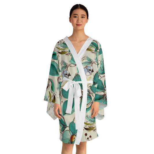 Floral Long Sleeve Kimono Robe, Loungewear, Cozy Lounge, Gift for Her, Spa Day, Relaxation Wear, Bird Print Robe