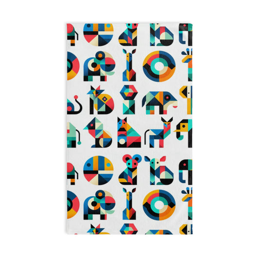 Geometric Animal Hand Towel - Colorful Kitchen Decor, Gift for Animal Lovers, Nursery Essentials, Fun Bathroom Accents, Vibrant Home Decor