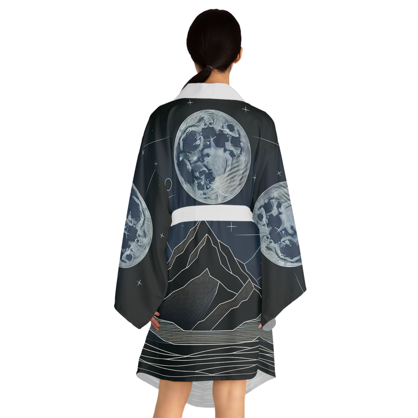 Moonlit Mountain Long Sleeve Kimono Robe, Cozy Loungewear, Boho Style, Gift for Her, Beach Cover-Up, Festival Wear, Nightwear