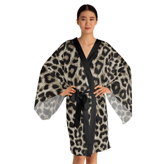 Chic Leopard Print Long Sleeve Kimono Robe, Stylish Loungewear, Boho Fashion, Unique Gift for Her, Spa & Relaxation Wear